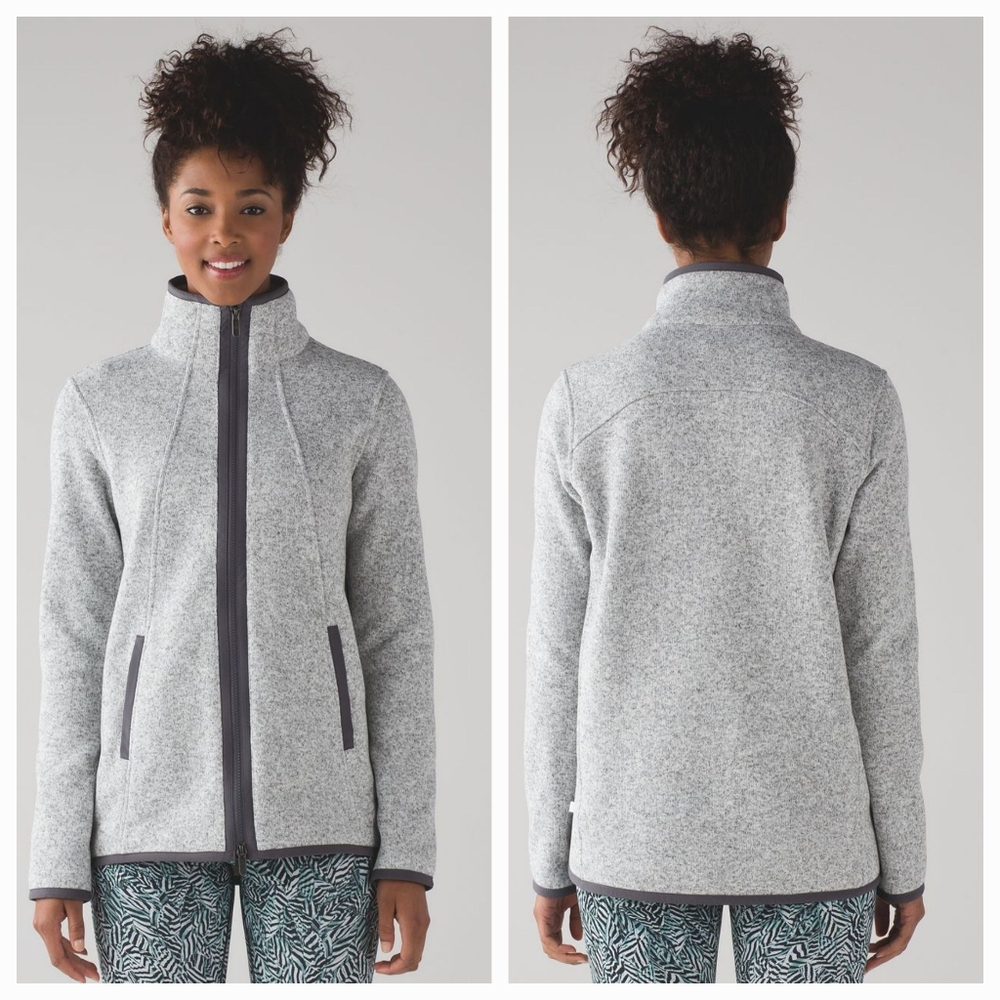 Lululemon Its Fleecing Cold Jacket Heathered White/Dark Carbon Sz8